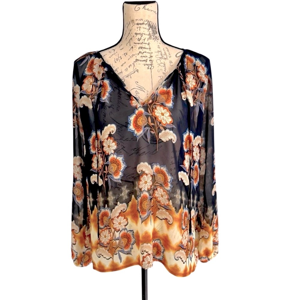 Liverpool Navy Floral Sheer Blouse